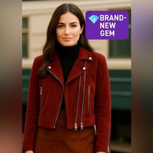 Burgundy Sandro Genuine Suede, Moto Jacket